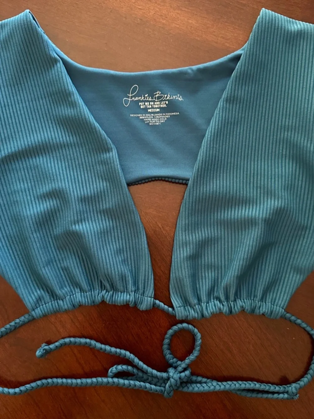 Frankies Bikinis Shea Ribbed Top Blue Teal Women’s Size Medium